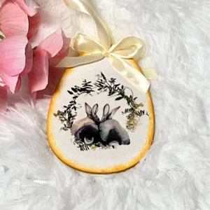 Húsvéti tojás nyuszis - sárga tavaszi dekoráció, Ünnepi díszek, dekorációk, Húsvéti díszek és dekorációk, Húsvéti tojás, hímestojás, Decoupage, transzfer és szalvétatechnika, Festett tárgyak, MESKA