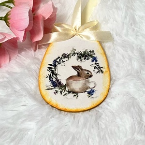 Húsvéti tojás nyuszis - sárga tavaszi dekoráció - ünnepi díszek, dekorációk - húsvéti díszek és dekorációk - húsvéti tojás, hímestojás - Meska.hu