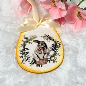 Húsvéti tojás nyuszis - sárga tavaszi dekoráció - ünnepi díszek, dekorációk - húsvéti díszek és dekorációk - húsvéti tojásfadíszek - Meska.hu