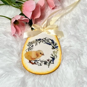 Húsvéti tojás csibés - sárga tavaszi dekoráció - ünnepi díszek, dekorációk - húsvéti díszek és dekorációk - húsvéti tojás, hímestojás - Meska.hu