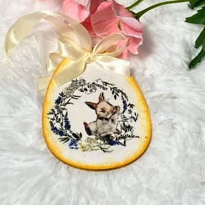 Húsvéti tojás nyuszis mintával - sárga tavaszi dekoráció - ünnepi díszek, dekorációk - húsvéti díszek és dekorációk - húsvéti tojás, hímestojás - Meska.hu