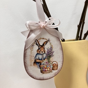 Húsvéti tojás nyuszis - rózsaszín tavaszi dekoráció - ünnepi díszek, dekorációk - húsvéti díszek és dekorációk - húsvéti tojásfadíszek - Meska.hu