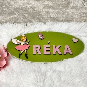Egyedi névtábla lányoknak tündér mintával - baba névtábla - gyerekszoba dekoráció, Baba - mama, Babaszoba dekoráció, Gyerek névtábla, Festett tárgyak, MESKA