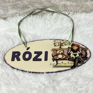 Egyedi névre szóló dekupázsolt névtábla lányoknak - babszoba dekoráció, Baba - mama, Babaszoba dekoráció, Gyerek névtábla, Decoupage, transzfer és szalvétatechnika, Festett tárgyak, MESKA