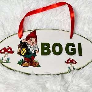 Törpés dekupázsolt névtábla, Otthon & Életmód, Ház & Kert, Névtábla, Festett tárgyak, Decoupage, transzfer és szalvétatechnika, MESKA