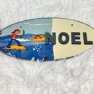 Egyedi névtábla kalóz mintával gyerekeknek - baba névtábla - gyerekszoba dekoráció, Baba - mama, Babaszoba dekoráció, Gyerek névtábla, Festett tárgyak, Decoupage, transzfer és szalvétatechnika, MESKA