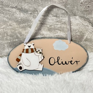 Jegesmedvés névtábla � névre szóló babaszoba falidísz, Baba - mama, Babaszoba dekoráció, Gyerek névtábla, Decoupage, transzfer és szalvétatechnika, MESKA