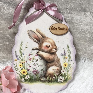 Húsvéti ajtókopogtató - nyuszis tavaszi ajtódísz, Ünnepi díszek, dekorációk, Húsvéti díszek és dekorációk, Húsvéti ajtódísz, kopogtató, Decoupage, transzfer és szalvétatechnika, MESKA