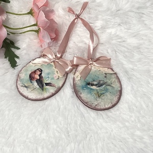Húsvéti tojás madaras mintával tojásfára , Otthon & Életmód, Dekoráció, Fali és függő dekoráció, Függődísz, Decoupage, transzfer és szalvétatechnika, Festett tárgyak, MESKA