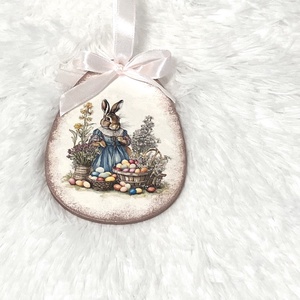 Húsvéti tojás nyuszis - rózsaszín tavaszi dekoráció - ünnepi díszek, dekorációk - húsvéti díszek és dekorációk - húsvéti tojásfadíszek - Meska.hu