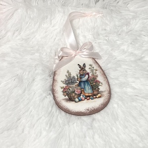 Húsvéti tojás nyuszis - rózsaszín tavaszi dekoráció, Ünnepi díszek, dekorációk, Húsvéti díszek és dekorációk, Húsvéti tojásfadíszek, Decoupage, transzfer és szalvétatechnika, Festett tárgyak, MESKA