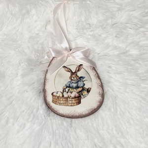 Húsvéti tojás nyuszis - rózsaszín tavaszi dekoráció - ünnepi díszek, dekorációk - húsvéti díszek és dekorációk - húsvéti tojásfadíszek - Meska.hu