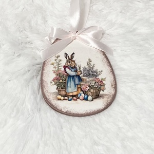 Húsvéti tojás nyuszis - rózsaszín tavaszi dekoráció, Ünnepi díszek, dekorációk, Húsvéti díszek és dekorációk, Húsvéti tojásfadíszek, Decoupage, transzfer és szalvétatechnika, Festett tárgyak, MESKA