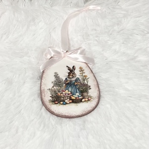 Húsvéti tojás nyuszis - rózsaszín tavaszi dekoráció - ünnepi díszek, dekorációk - húsvéti díszek és dekorációk - húsvéti tojásfadíszek - Meska.hu