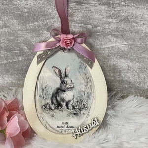 Húsvéti nyuszis ajtódísz - ajtókopogtató - tavaszi dekoráció - ünnepi díszek, dekorációk - húsvéti díszek és dekorációk - húsvéti ajtódísz, kopogtató - Meska.hu