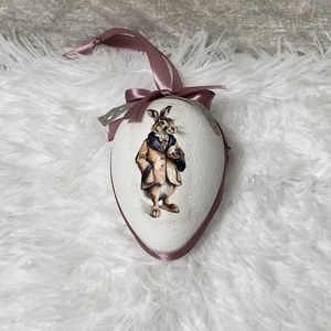 Húsvéti tojás nyuszis - rózsaszín szalaggal - ünnepi díszek, dekorációk - húsvéti díszek és dekorációk - húsvéti tojás, hímestojás - Meska.hu