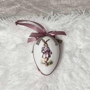 Húsvéti tojás nyuszis - rózsaszín szalaggal - ünnepi díszek, dekorációk - húsvéti díszek és dekorációk - húsvéti tojás, hímestojás - Meska.hu