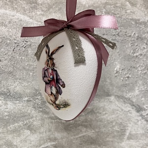 Húsvéti tojás nyuszis - rózsaszín szalaggal - ünnepi díszek, dekorációk - húsvéti díszek és dekorációk - húsvéti tojás, hímestojás - Meska.hu