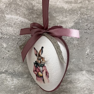 Húsvéti tojás nyuszis - rózsaszín szalaggal - ünnepi díszek, dekorációk - húsvéti díszek és dekorációk - húsvéti tojás, hímestojás - Meska.hu