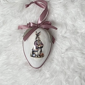 Húsvéti tojás nyuszis - rózsaszín szalaggal - ünnepi díszek, dekorációk - húsvéti díszek és dekorációk - húsvéti tojás, hímestojás - Meska.hu