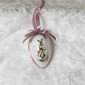 Húsvéti tojás nyuszis - rózsaszín szalaggal - ünnepi díszek, dekorációk - húsvéti díszek és dekorációk - húsvéti tojás, hímestojás - Meska.hu