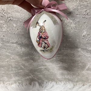 Húsvéti tojás nyuszis - rózsaszín szalaggal - Meska.hu