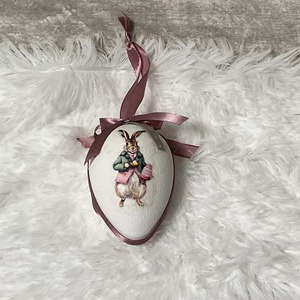 Húsvéti tojás nyuszis - rózsaszín szalaggal - ünnepi díszek, dekorációk - húsvéti díszek és dekorációk - húsvéti tojás, hímestojás - Meska.hu