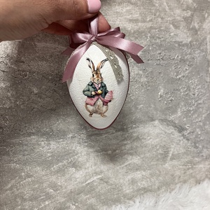 Húsvéti tojás nyuszis - rózsaszín szalaggal - Meska.hu