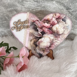 Virágos szív anyák napjára, Otthon & Életmód, Dekoráció, Dísztárgy, Decoupage, transzfer és szalvétatechnika, Festett tárgyak, MESKA