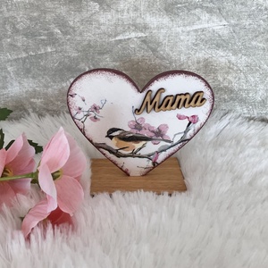 Madaras szív anyák napjára Mama felirattal, Otthon & Életmód, Dekoráció, Dísztárgy, Decoupage, transzfer és szalvétatechnika, Festett tárgyak, MESKA