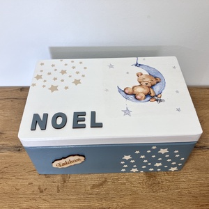 Kék macis emlékdoboz fiúknak - babalátogatóba, keresztelőre, születésnapra - Meska.hu