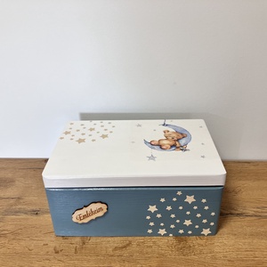 Kék macis emlékdoboz fiúknak - babalátogatóba, keresztelőre, születésnapra - baba - mama - babaemlékek - baba emlékőrző - Meska.hu