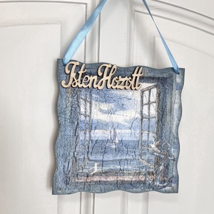 Ajtódísz vitorlás mintával - kék színben - Ajtókopogtató - otthon & életmód - dekoráció - ajtó- és ablak dekoráció - ajtódísz & kopogtató - Meska.hu