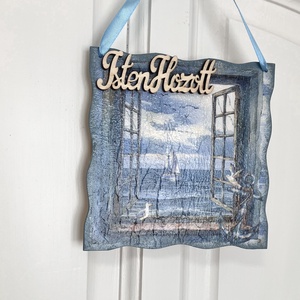 Ajtódísz vitorlás mintával - kék színben - Ajtókopogtató - otthon & életmód - dekoráció - ajtó- és ablak dekoráció - ajtódísz & kopogtató - Meska.hu