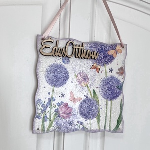 Virágos nyári ajtókopogtató - Ajtódísz Édes Otthon felirattal - otthon & életmód - dekoráció - ajtó- és ablak dekoráció - ajtódísz & kopogtató - Meska.hu