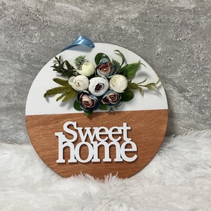 Virágos ajtókopogtató - ajtódísz Sweet home felirattal - Meska.hu
