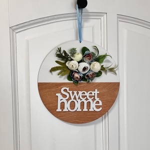 Virágos ajtókopogtató - ajtódísz Sweet home felirattal - otthon & életmód - dekoráció - ajtó- és ablak dekoráció - ajtódísz & kopogtató - Meska.hu