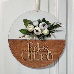 Ajtódísz virágokkal Édes Otthon felirattal - Ajtókopogtató - otthon & életmód - dekoráció - ajtó- és ablak dekoráció - ajtódísz & kopogtató - Meska.hu