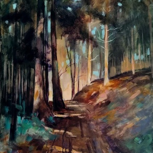 Erdei fények - egyedi, keretezett akrilfestmény, 50x40 cm., Művészet, Festmény, Akril, Festészet, MESKA