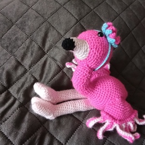Kézzel horgolt amigurumi flamingó-puha plüssjáték színes fejdísszel - Meska.hu