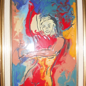 Tűzzománckép. Cím: Táncoló. Nagy méret: 30 cmX 20 cm. Kerettel együtt: 46,5x 36 cm., Művészet, Festmény, Tűzzománc, Tűzzománc, MESKA