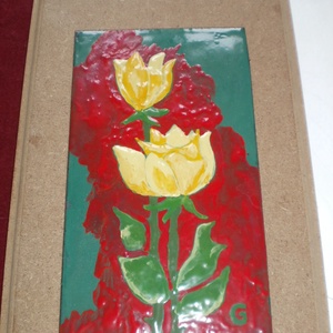 Tűzzománckép. Cím: Sárga tulipán, méret: 20 cmX 11 cm. , Művészet, Festmény, Tűzzománc, Tűzzománc, MESKA
