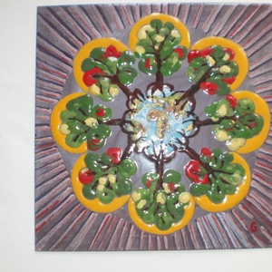 Tűzzománckép. Cím: Mandala fák, méret: 20 cmX 20 cm. (nagy méret), Művészet, Festmény, Tűzzománc, Tűzzománc, MESKA