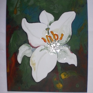 Tűzzománckép. Cím: Liliom, méret: 24 cmX 20 cm.  (nagy méret) - művészet - festmény - tűzzománc - Meska.hu
