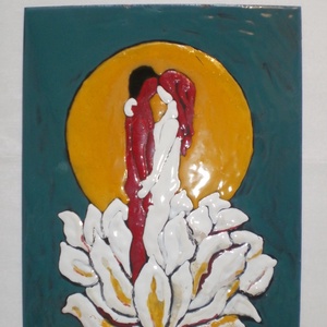 Tűzzománckép. Cím: Átölelve, méret: 20 cm. X 15 cm.   , Művészet, Festmény, Tűzzománc, Tűzzománc, MESKA