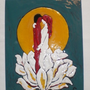 Tűzzománckép. Cím: Átölelve, méret: 20 cm. X 15 cm.    - művészet - festmény - tűzzománc - Meska.hu