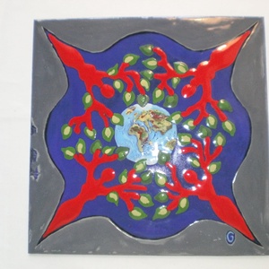 Tűzzománckép. Cím: Életfa, méret: 20 cm. X 20 cm.   (nagy méret) - művészet - festmény - tűzzománc - Meska.hu