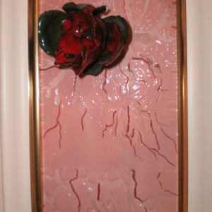 Tűzzománckép. Cím: Rézrózsa. méret: 18 cm, X 11 cm. A síkra rögzített zománcozott rézrózsa. - művészet - festmény - tűzzománc - Meska.hu