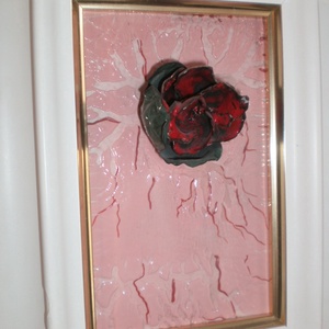 Tűzzománckép. Cím: Rézrózsa. méret: 18 cm, X 11 cm. A síkra rögzített zománcozott rézrózsa. - művészet - festmény - tűzzománc - Meska.hu
