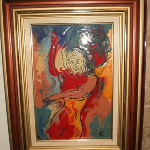 Tűzzománckép. Cím: Táncoló. Nagy méret: 30 cmX 20 cm. Kerettel együtt: 46,5x 36 cm. - művészet - festmény - tűzzománc - Meska.hu